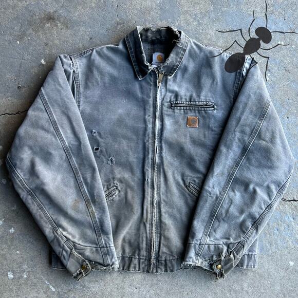 Vintage y2k THRASHED carhartt detroit J97 PTL faded gray work wear jacket